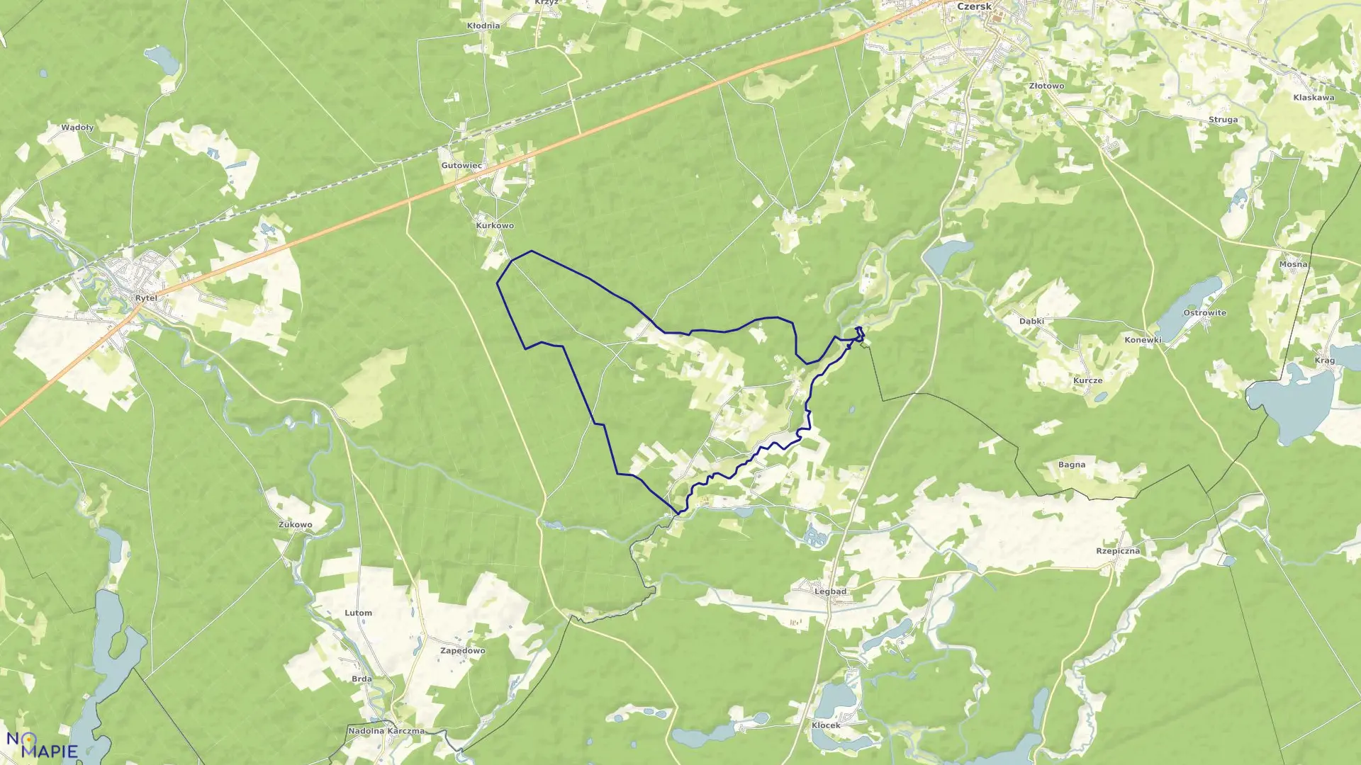 Mapa obrębu Łosiny w gminie Tuchola