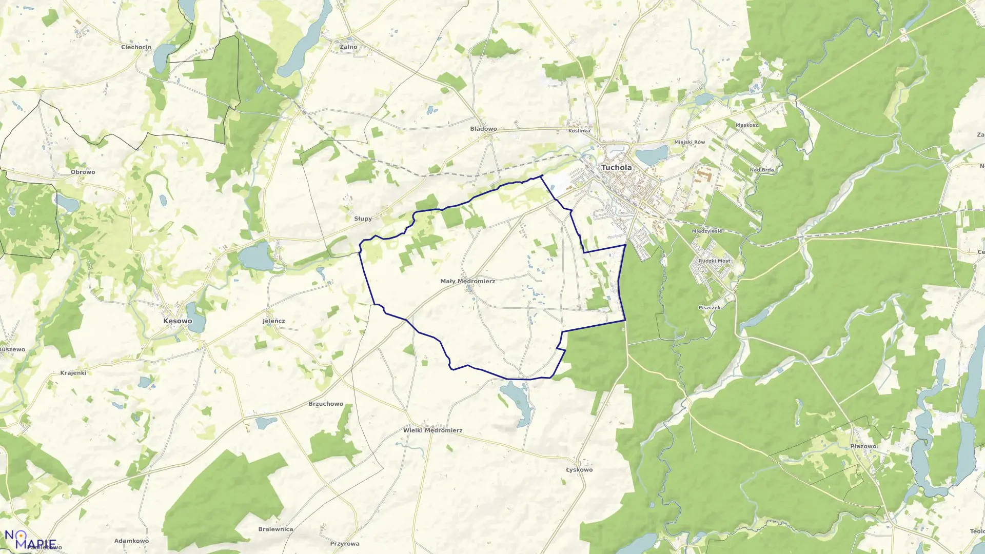 Mapa obrębu Mały Mędromierz w gminie Tuchola