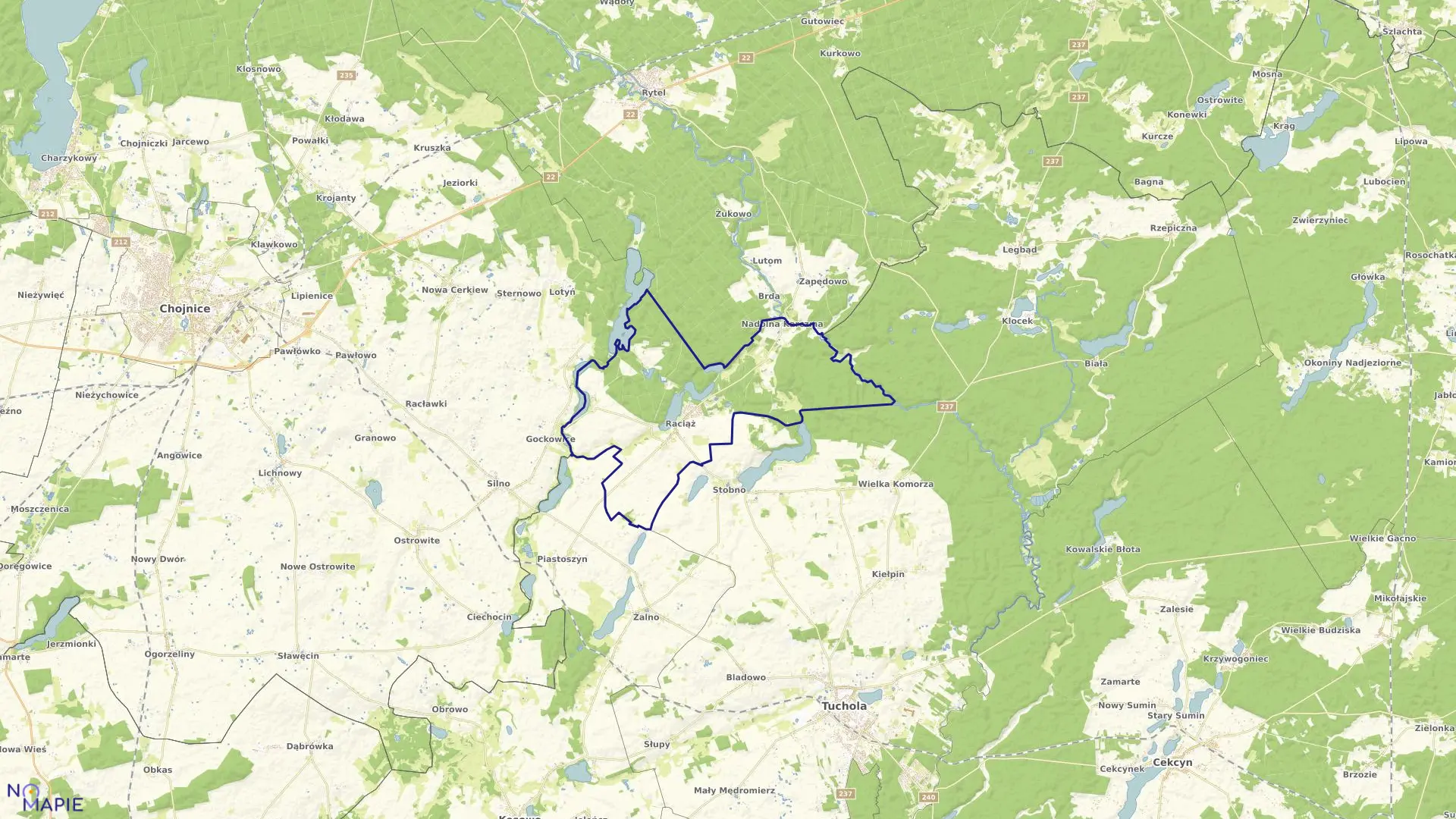 Mapa obrębu Raciąż w gminie Tuchola